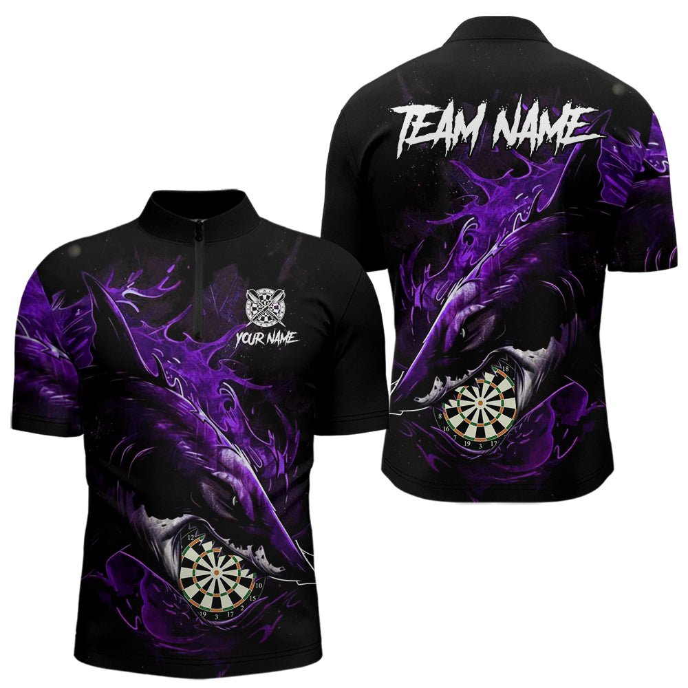 Personalisiertes violettes Horror-Hai Herren Darts Polo League Shirt - Lustiges Grunge Dart-Trikot NYN2220