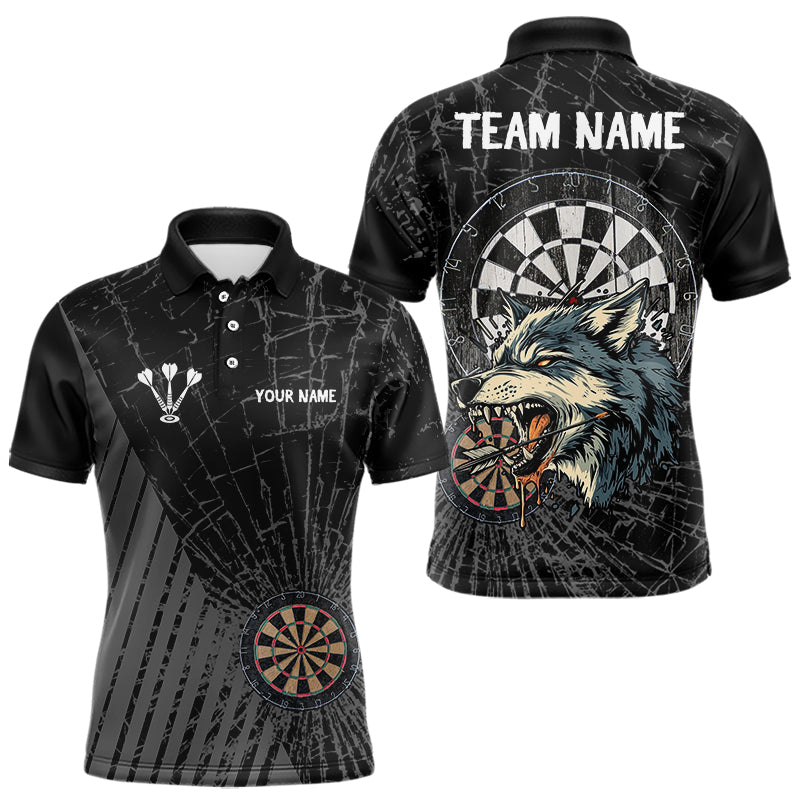 Personalisierbares Polo- & 1/4-Zip-Shirt für Herren mit Wolf-Motiv in Schwarz – Dart-Teams Shirt NYN0001