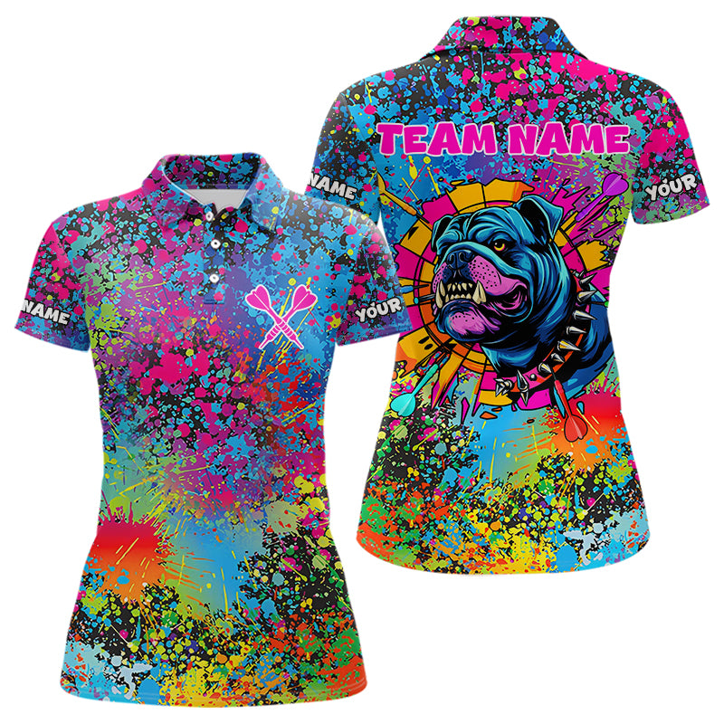 Individuelles Buntes Bulldogge Lustiges Dart Polo Shirt für Damen, Dart Trikots NYN0007