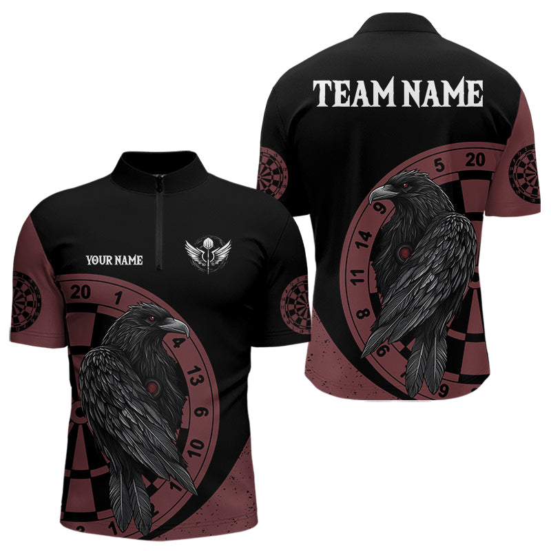 Personalisierte schwarze Dartshirts mit Rabe im keltischen und polynesischen Tribal-Stil für Herren, individuelle Darttrikots NYN0011