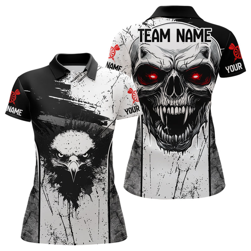 Personalisierte Dartshirts für Damen im Grunge-Stil mit Adler und Totenkopf, Dart-Team-Trikots NYN0016