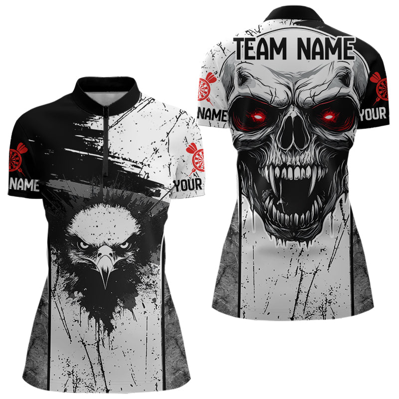 Personalisiertes Adler und Schädel Grunge 1/4-Zip Dart Shirt für Damen, Dart Team Trikots NYN0016