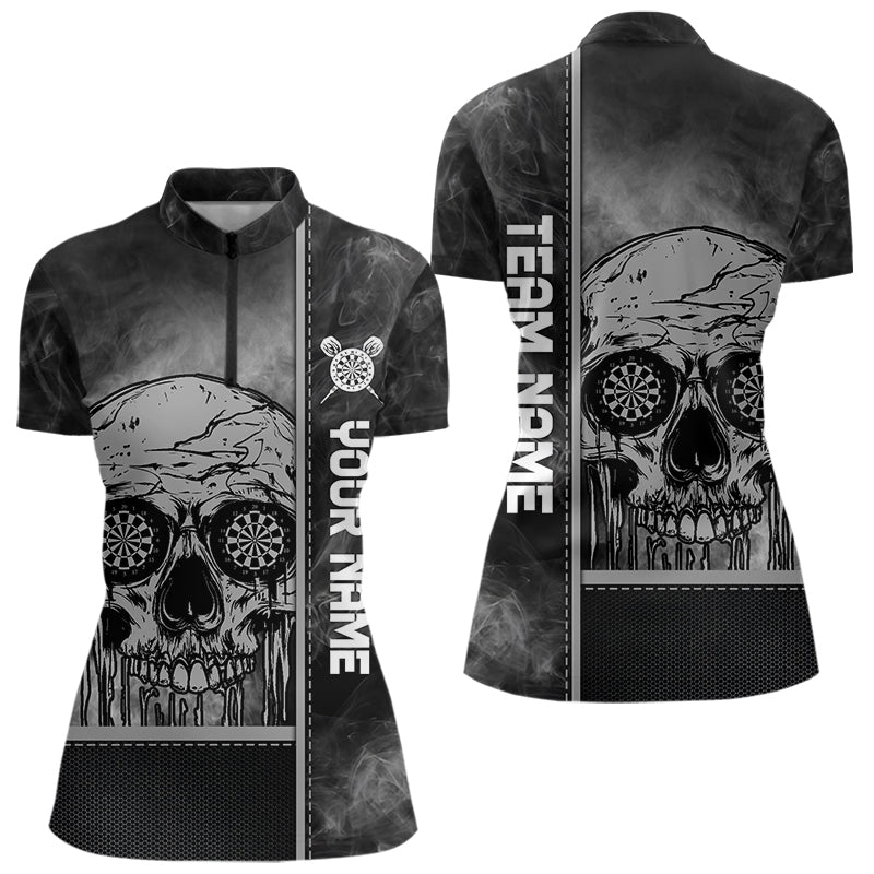 Rauchender Schädel mit tropfendem Dartboard in den Augen, Dartshirts für Damen, personalisierte Trikots NYN0067