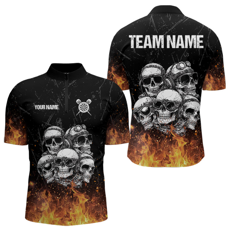 Personalisierte Dartshirts mit Feuerflammen und Totenköpfen für Herren, individuelle Dart-Team-Trikots NYN0021