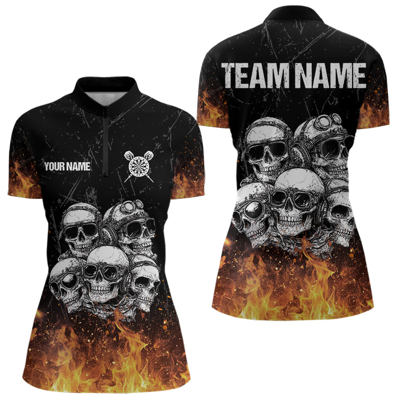 Personalisierte Dartshirts mit Feuerflammen und Totenköpfen für Damen, individuelle Dart-Team-Trikots NYN0021
