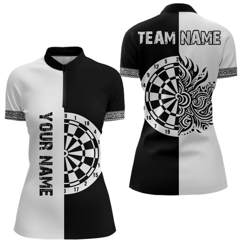 Weiße und schwarze Dartboards mit polynesischen Tribal-Mustern, Dartshirts für Damen, Darttrikots NYN0048