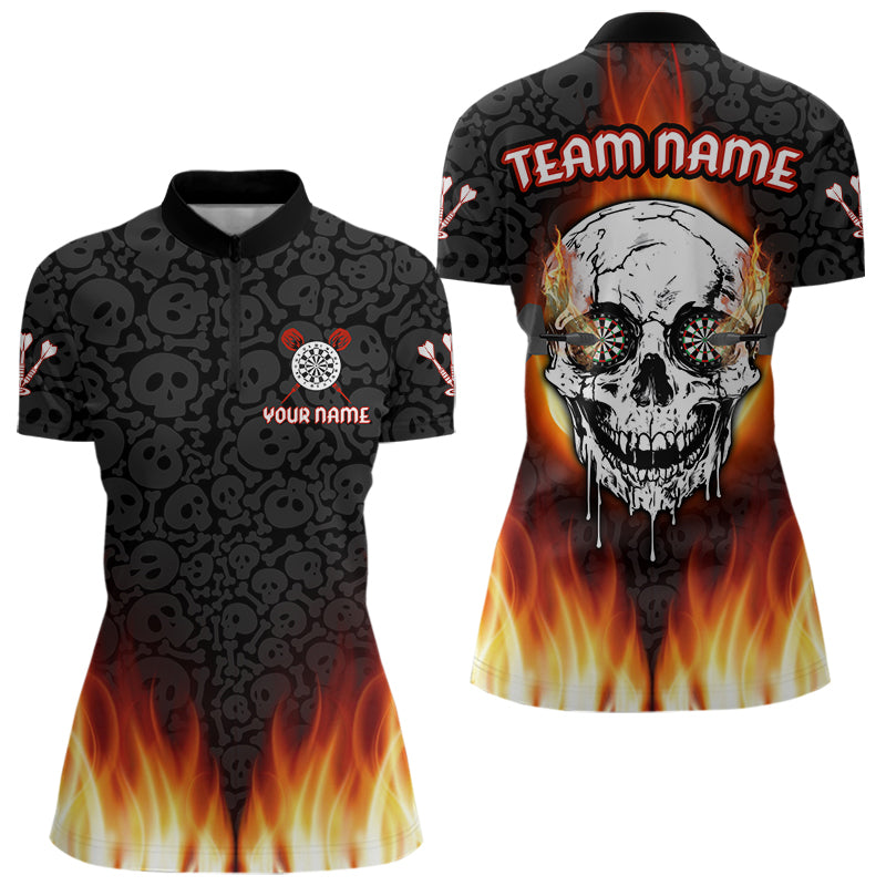 Feuerflammen-Dartboard in tropfenden Schädeln, individuelles Dartshirt für Damen, Darttrikots NYN0070