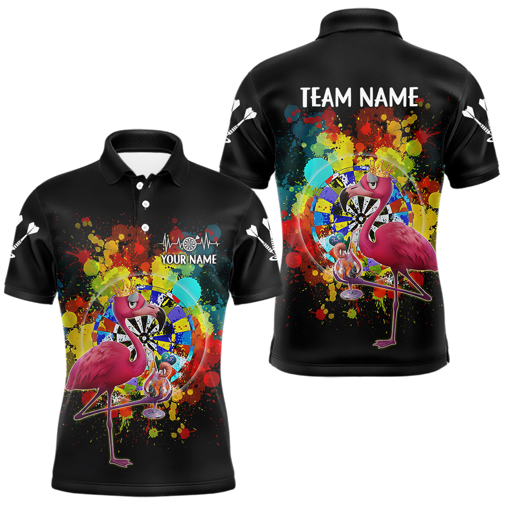 Individuell gestaltetes lustiges, farbenfrohes Kronen-Flamingo Herren-Darts-Polo-Ligashirt - Splatter-Dart-Trikot NYN2209