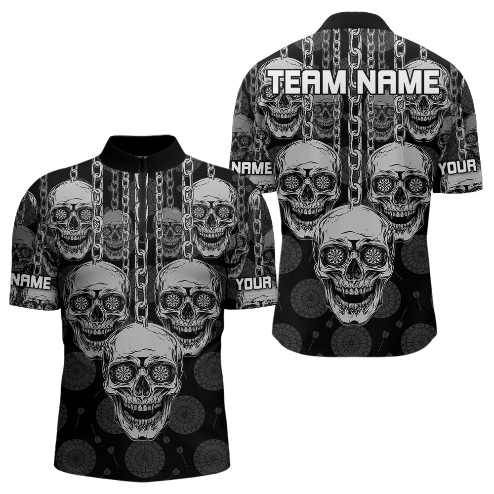 Personalisierte Dartshirts für Herren mit grauen Totenköpfen und Dartscheiben – Teamtrikots NYN0019
