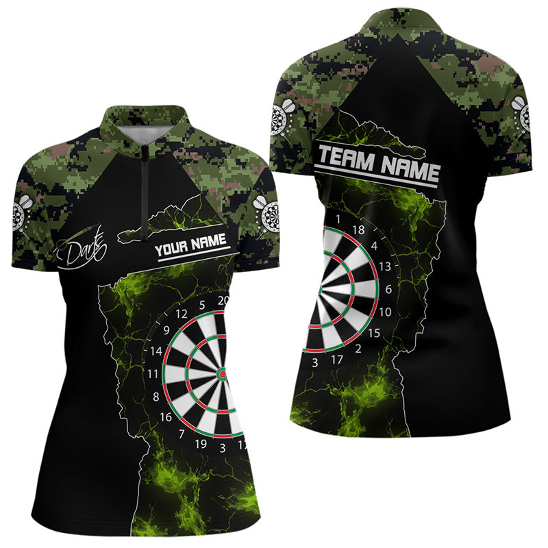 Tarnmuster grün mit Flammen-Dartboard, Dartshirts für Damen, individuelle Darttrikots NYN0063