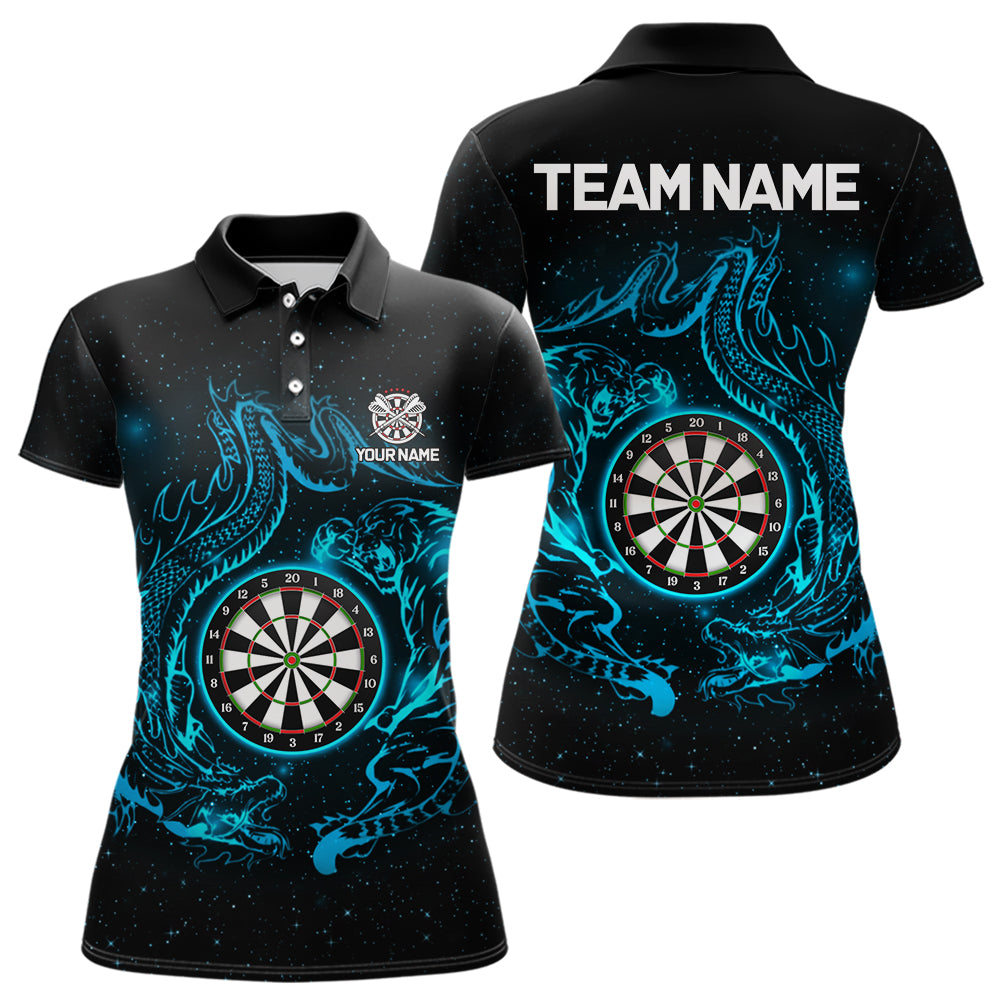 Individuell gestaltetes Tiger & Drachen-blaues Dartboard Damen Darts Polo League Shirt - Lustiges Dart-Trikot NYN2216
