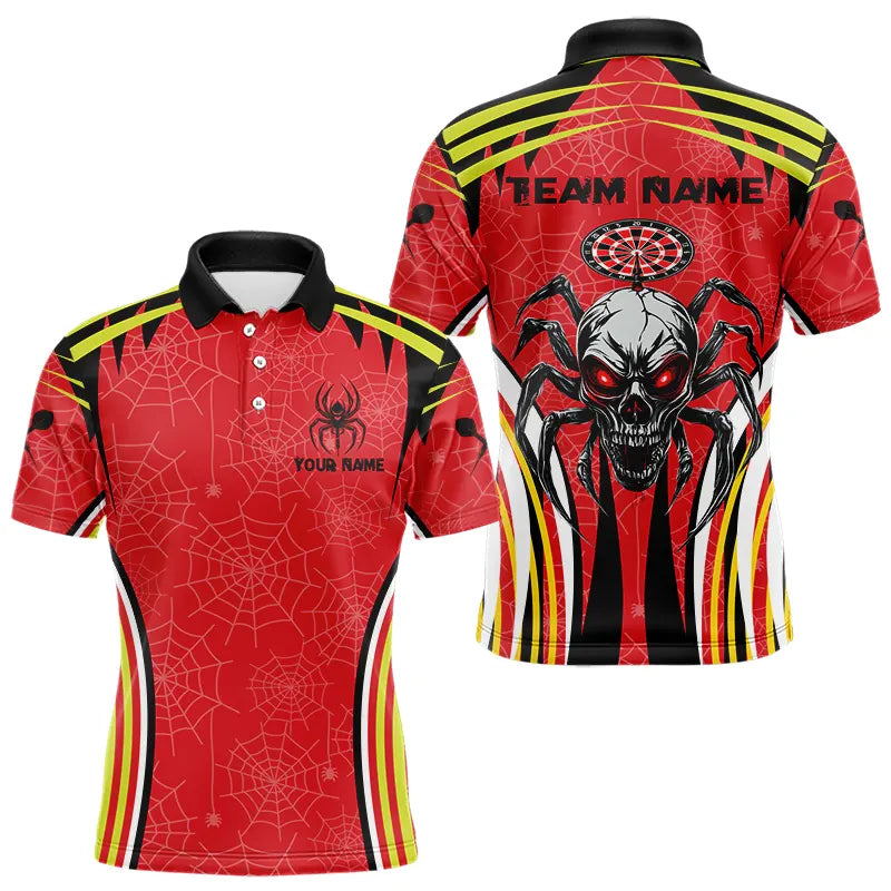 Personalisierte Schwarz-Rote Spinnen-Dartshirts für Herren, Individuelle Dart-Teamtrikots NYN0017