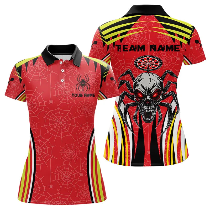 Personalisierte Schwarz-Rote Spinnen-Dartshirts für Damen, Individuelle Dart-Teamtrikots NYN0017
