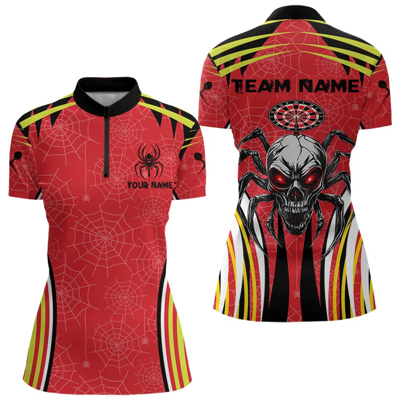 Personalisierte Schwarz-Rote Spinnen-Dartshirts für Damen, Individuelle Dart-Teamtrikots NYN0017