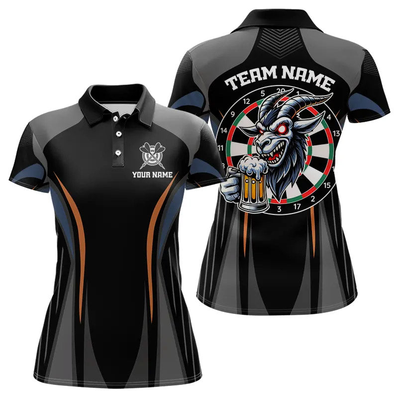 Individuelles Ziege-mit-Bier Lustiges Polo-Dartshirt für Damen, Dart-Team-Outfits NYN0023