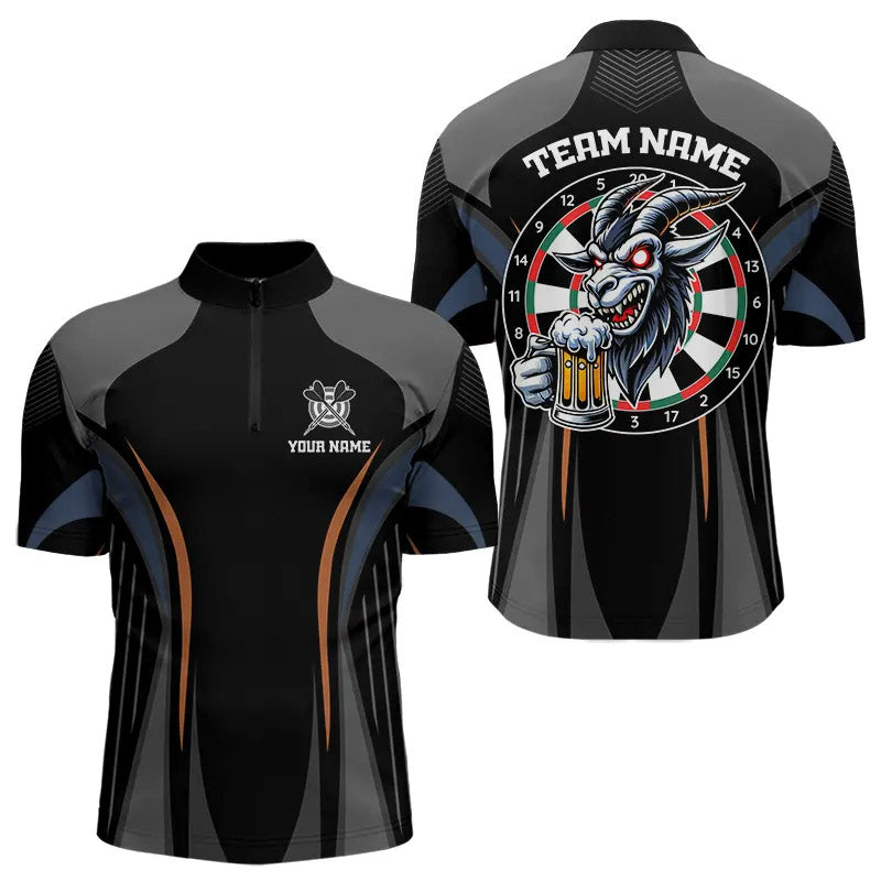 Individuelles Ziege-mit-Bier Lustiges 1/4-Zip-Dartshirt für Herren, Dart-Team-Outfits NYN0023
