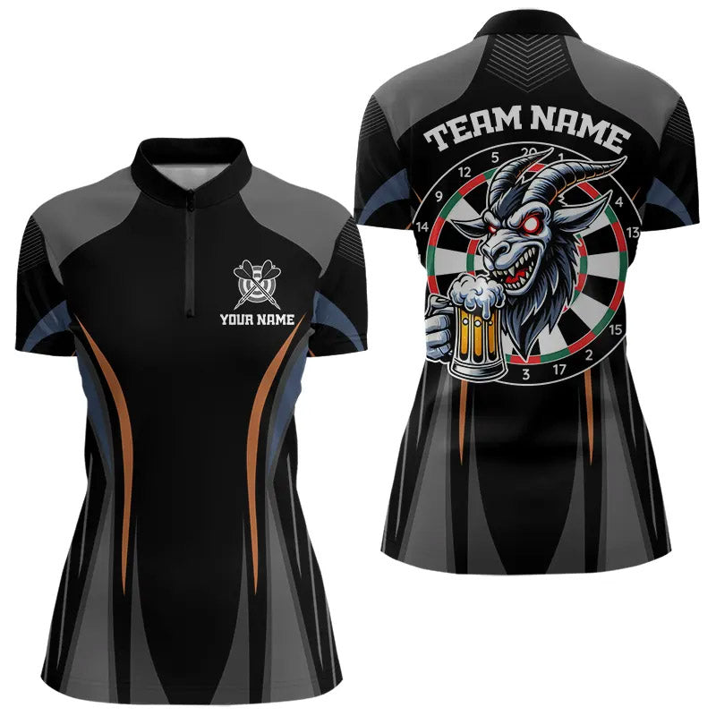 Lustige Dartshirts für Damen mit individuellem Ziegenmotiv und Bier – Dart-Team-Trikots NYN0023