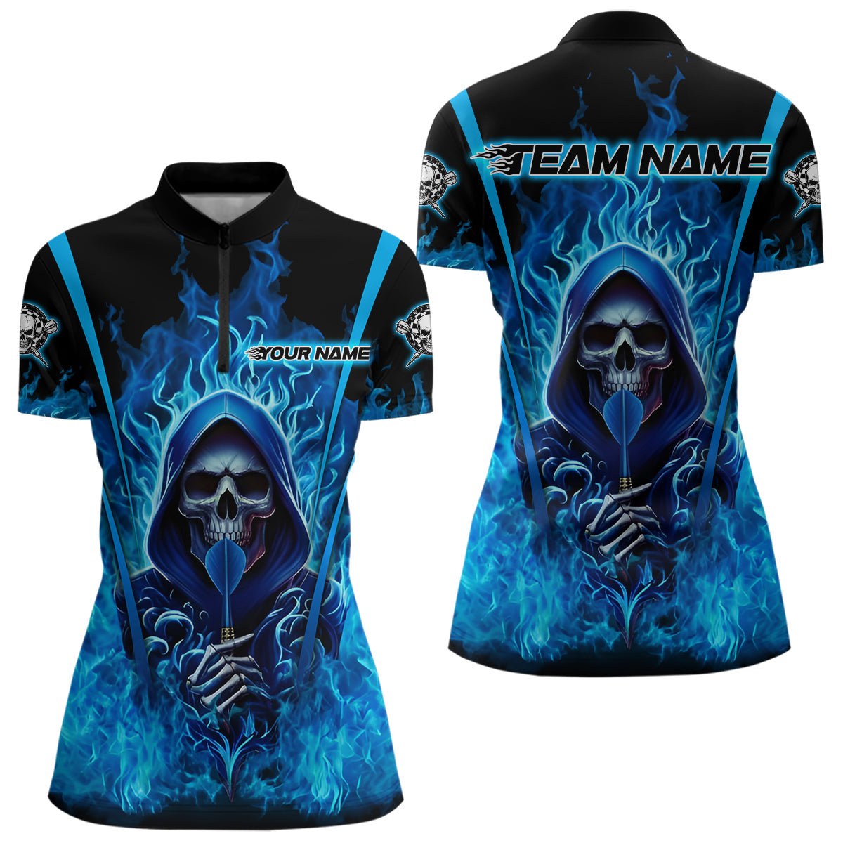 Individuell gestaltetes lustiges Bienen-Lila-Camouflage Damen-Darts-Quarter-Zip-Ligashirt - Splatter-Dart-Trikot NYN2210
