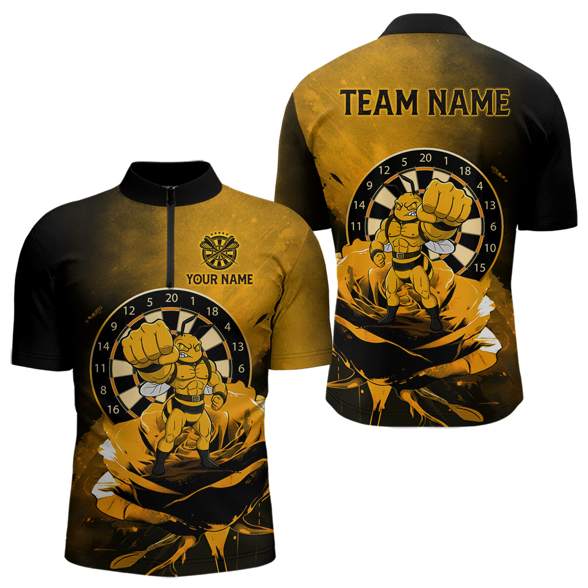 Individuell gestaltetes Rose & Bienen-Grunge-Dartboard Herren Darts Quarter-Zip Shirt - Lustiges Dart-Trikot NYN2221