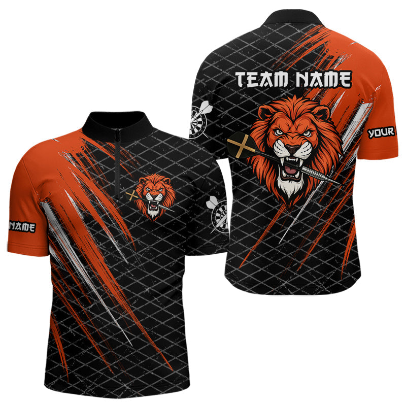 Löwe mit Dartpfeilen im Grunge-Stil Orangenes personalisiertes Dartshirt für Herren, Teamtrikots NYN0101