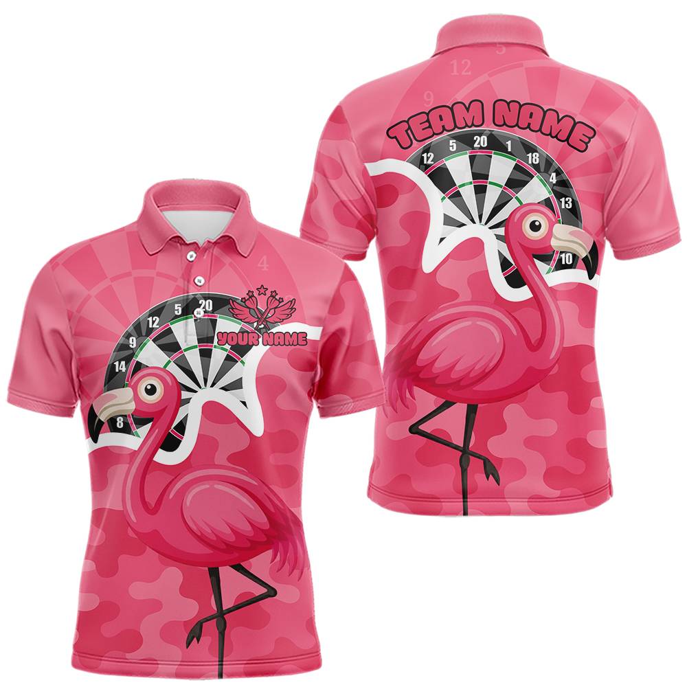 Individuell gestaltetes rosa Flamingo-Camouflage-Dartboard Herren-Darts-Polo-Ligashirt - Lustiges Dart-Trikot NYN2206