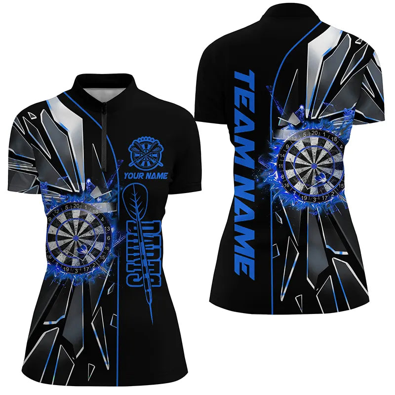 Individuelles Blaues Break Glass Dart Damen Quarter Zip Shirt, Dart Liga Shirt TDM2274