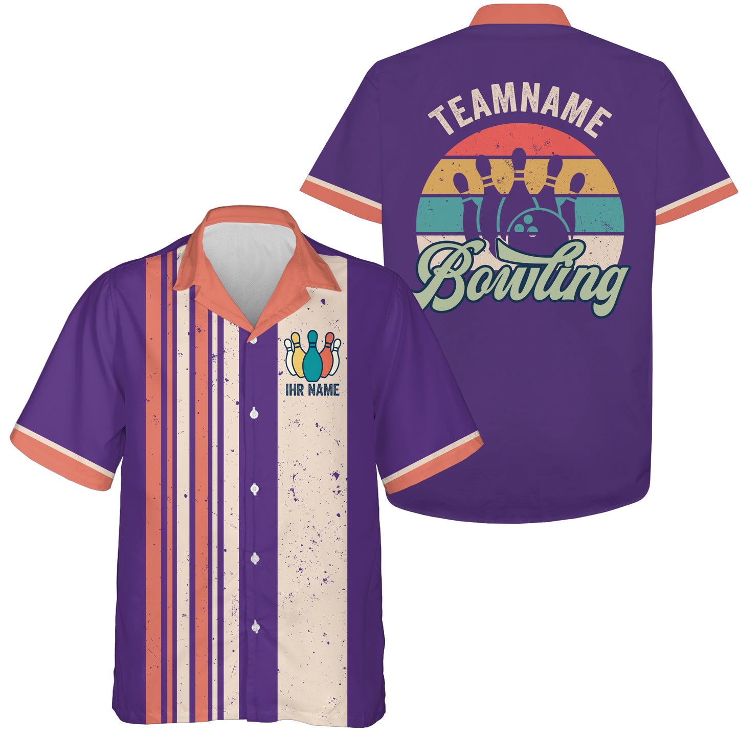 Personalisierte Retro-Hawaihemd Bowling – Herren & Damen