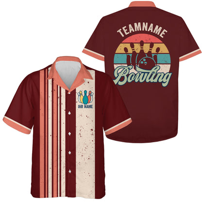 Personalisierte Retro-Hawaihemd Bowling – Herren & Damen