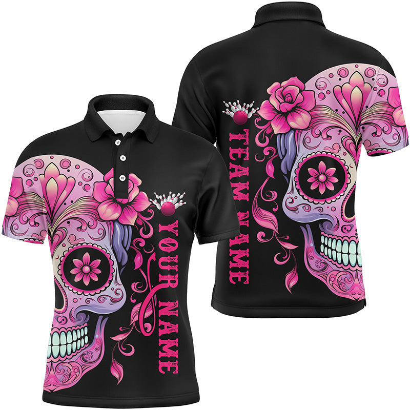 Pink Sugar Skull Tattoo, individuelle Unisex-Team-Bowling-Polohemden, Halloween-Team-Bowling-Trikots IPHW5243