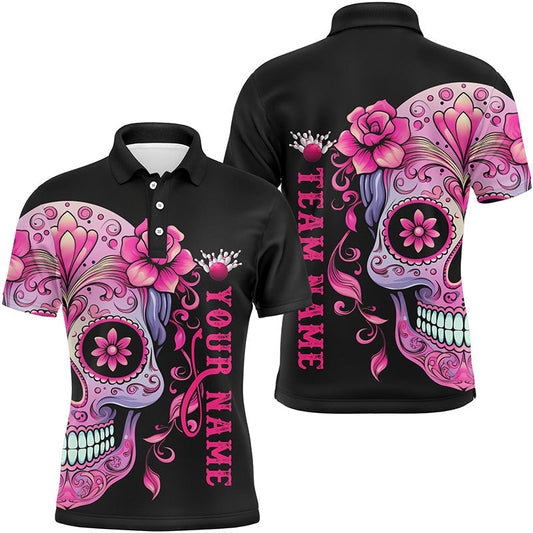 Pink Sugar Skull Tattoo, individuelle Unisex-Team-Bowling-Polohemden, Halloween-Team-Bowling-Trikots IPHW5243