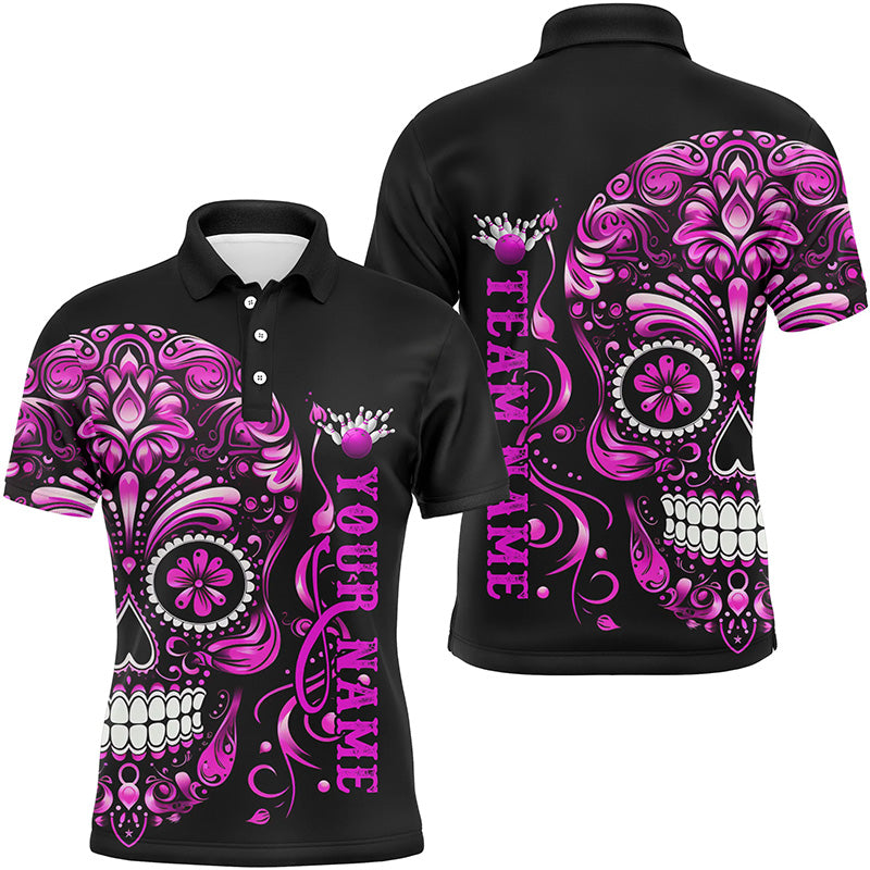 Pink Sugar Skull Tattoo, individuelle Unisex-Team-Bowling-Polohemden, Halloween-Team-Bowling-Trikots IPHW5244
