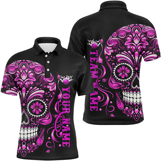 Pink Sugar Skull Tattoo, individuelle Unisex-Team-Bowling-Polohemden, Halloween-Team-Bowling-Trikots IPHW5244