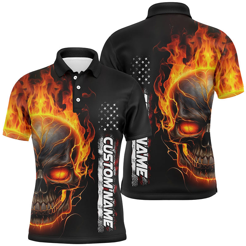 Flammen-Schädel, individuelle Bowling-Polohemden für Herren und Damen, amerikanische Bowlingteam-Trikots IPHW5275