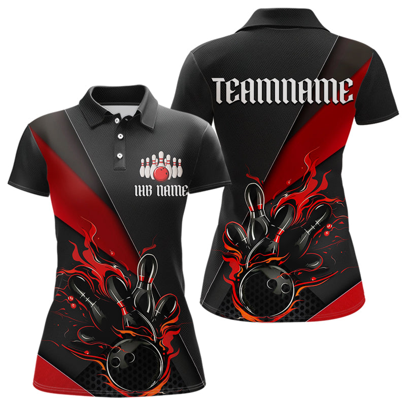 Schwarzrote individuelle Bowlingturnierhemden mit Namen für Damen, Bowlingteamhemden IPHW6185