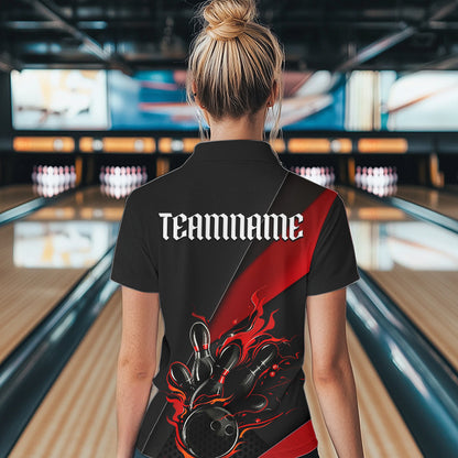 Schwarzrote individuelle Bowlingturnierhemden mit Namen für Damen, Bowlingteamhemden IPHW6185