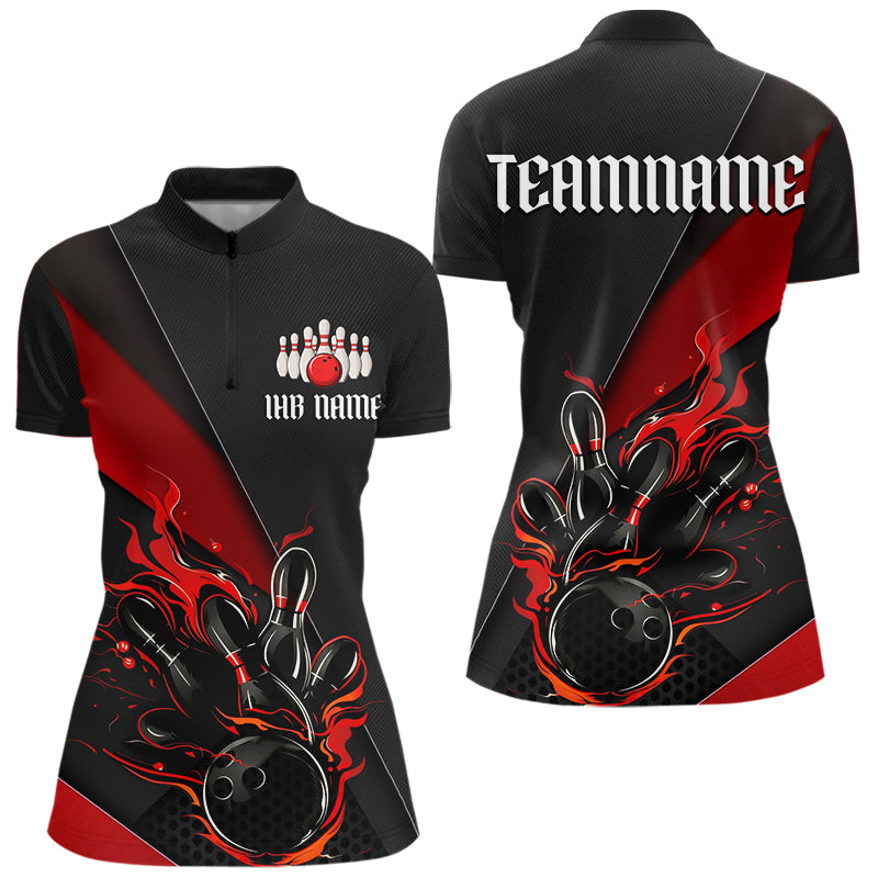 Schwarzrote individuelle Bowlingturnierhemden mit Namen für Damen, Bowlingteamhemden IPHW6185
