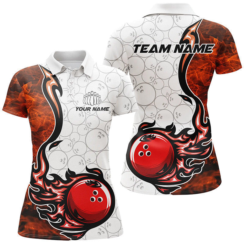 Individuelle Flammen-Bowlinghemden für Damen, Bowlingkugel-Muster, Bowlingteam-Trikots für Bowler IPHW5495