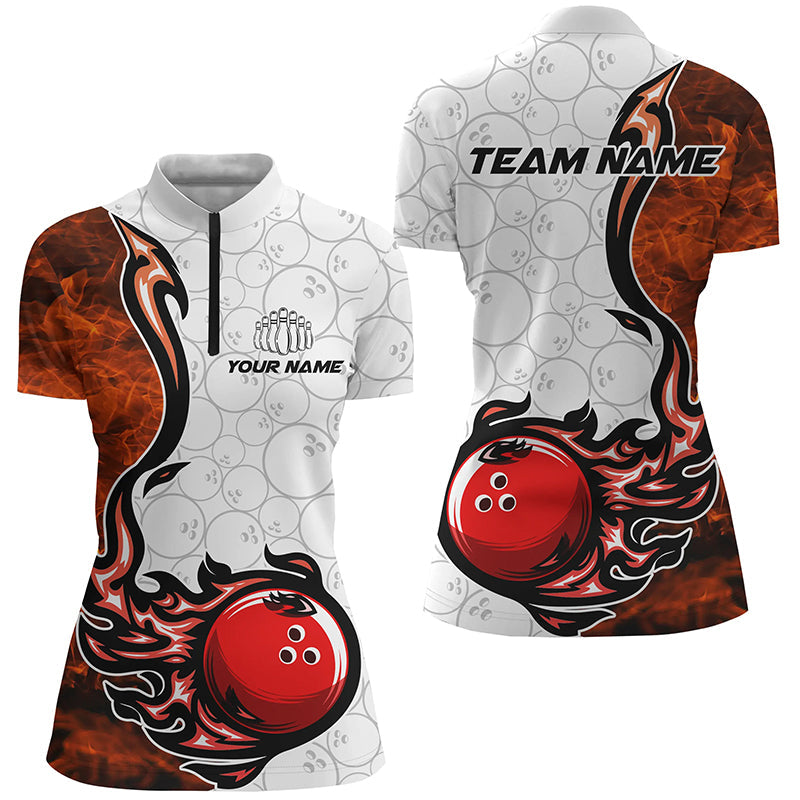 Individuelle Flammen-Bowlinghemden für Damen, Bowlingkugel-Muster, Bowlingteam-Trikots für Bowler IPHW5495