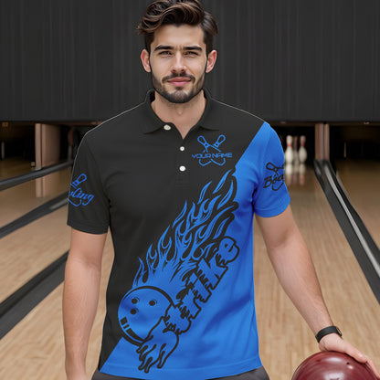 Individuelle Bowlinghemden für Herren, Bowlingteam-Hemden, Bowling Strike | Schwarz und Blau IPHW5167