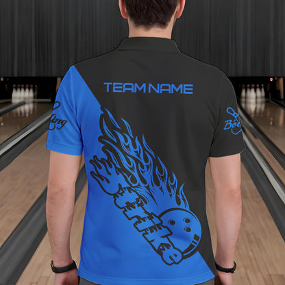 Individuelle Bowlinghemden für Herren, Bowlingteam-Hemden, Bowling Strike | Schwarz und Blau IPHW5167