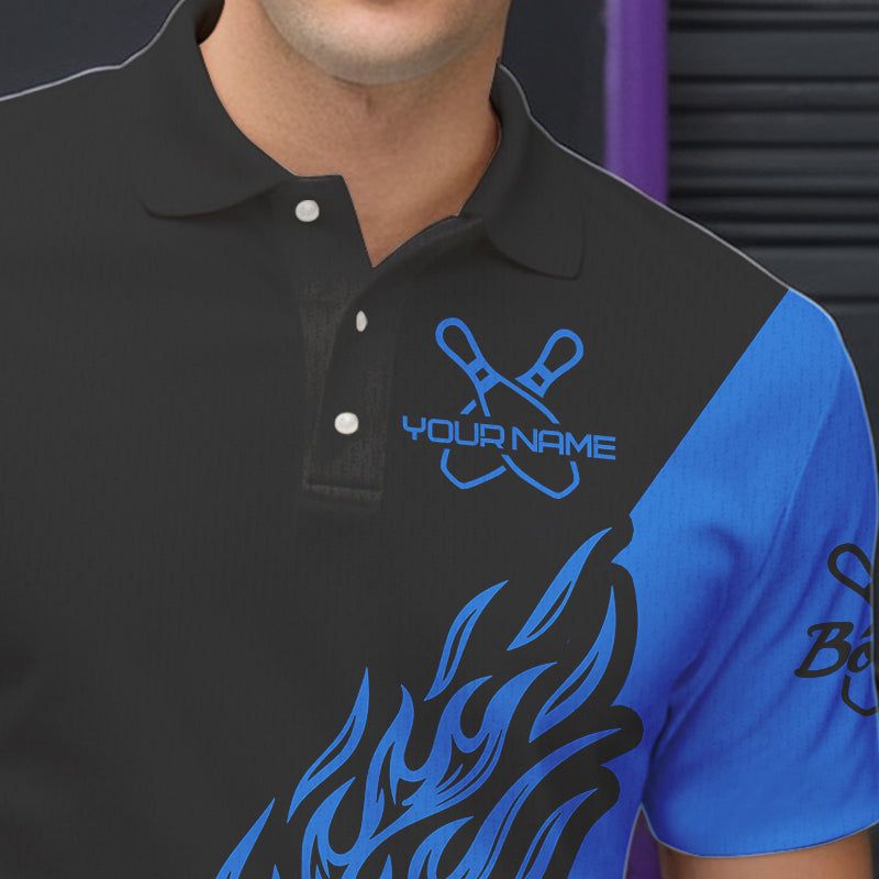 Individuelle Bowlinghemden für Herren, Bowlingteam-Hemden, Bowling Strike | Schwarz und Blau IPHW5167