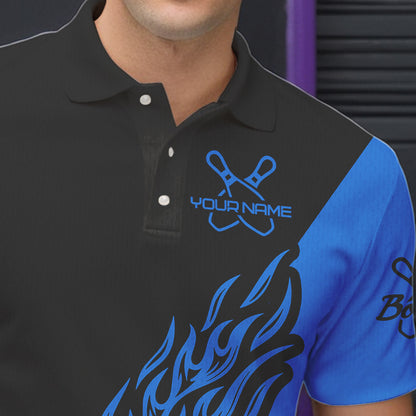 Individuelle Bowlinghemden für Herren, Bowlingteam-Hemden, Bowling Strike | Schwarz und Blau IPHW5167