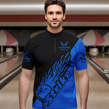 Individuelle Bowlinghemden für Herren, Bowlingteam-Hemden, Bowling Strike | Schwarz und Blau IPHW5167