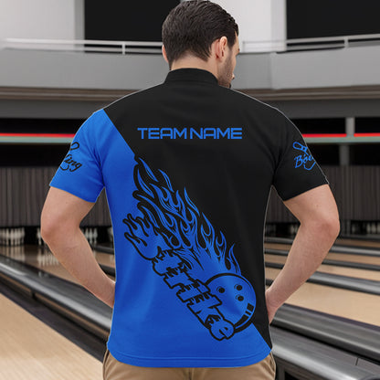 Individuelle Bowlinghemden für Herren, Bowlingteam-Hemden, Bowling Strike | Schwarz und Blau IPHW5167