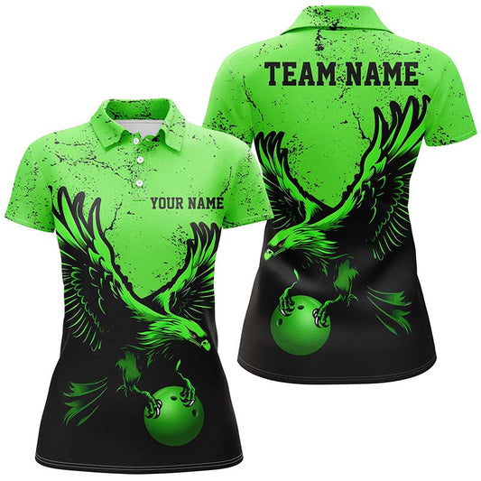 Individuelle grüne Adler-Damen-Bowling-Polohemden, Grunge-Vintage-Bowlingteam-Trikots, Outfits IPHW5341