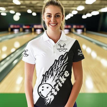 Individuelle Bowlinghemden für Damen, Bowlingteam-Hemden, Bowling Strike | Schwarz und Weiß IPHW5170