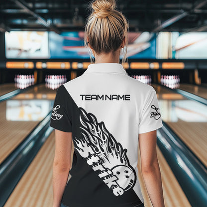 Individuelle Bowlinghemden für Damen, Bowlingteam-Hemden, Bowling Strike | Schwarz und Weiß IPHW5170