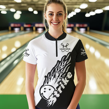 Individuelle Bowlinghemden für Damen, Bowlingteam-Hemden, Bowling Strike | Schwarz und Weiß IPHW5170