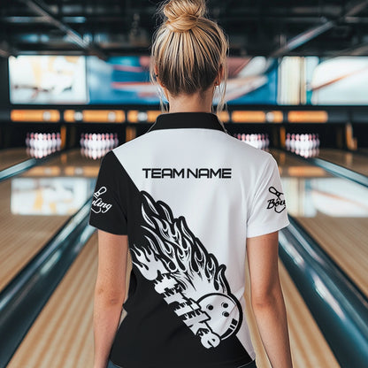 Individuelle Bowlinghemden für Damen, Bowlingteam-Hemden, Bowling Strike | Schwarz und Weiß IPHW5170