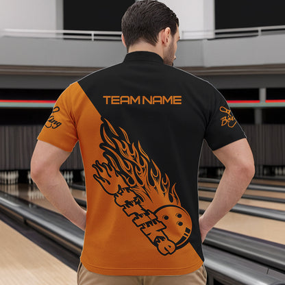 Individuelle Bowlinghemden für Herren, Bowlingteam-Hemden, Bowling Strike | Orange IPHW5171